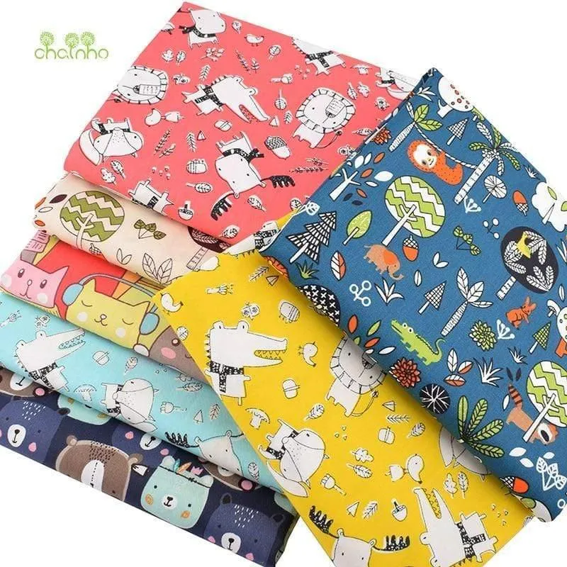 Animal Kingdom Cartoon-Serie, bedruckter Twill-Baumwollstoff, Patchwork-Tuch zum Selbermachen, Nähen, Quilten, Baby- und Kindermaterial, 40 x 50 cm