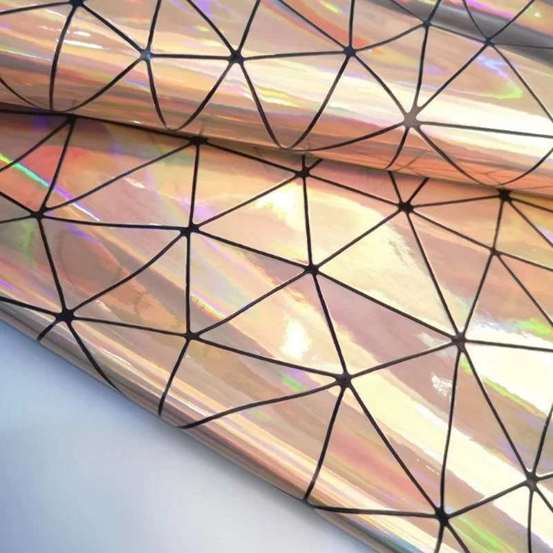 Laser-irisierendes geometrisches PU-Kunstledergewebe, synthetisches Material für Taschen, Schleifen, Bastelarbeiten, DIY-Schmuck, Kleidung, Nähmaterial