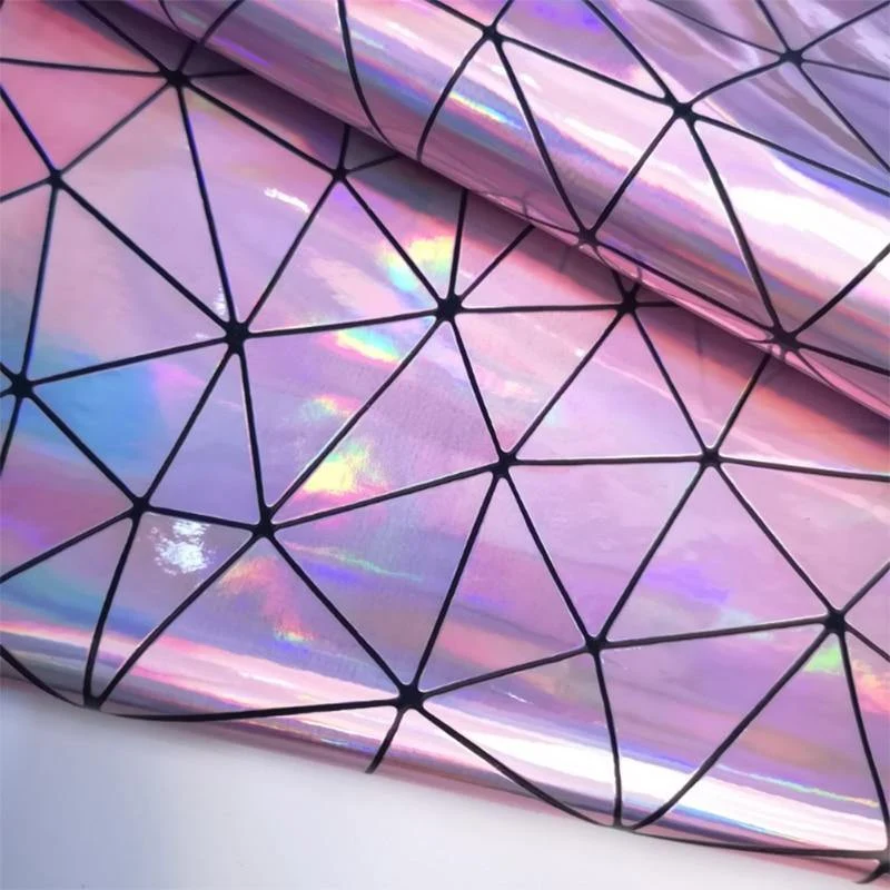 Laser-irisierendes geometrisches PU-Kunstledergewebe, synthetisches Material für Taschen, Schleifen, Bastelarbeiten, DIY-Schmuck, Kleidung, Nähmaterial