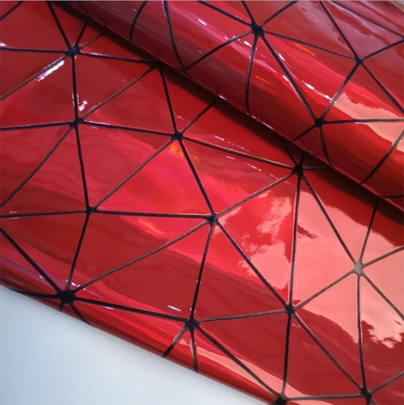 Laser-irisierendes geometrisches PU-Kunstledergewebe, synthetisches Material für Taschen, Schleifen, Bastelarbeiten, DIY-Schmuck, Kleidung, Nähmaterial