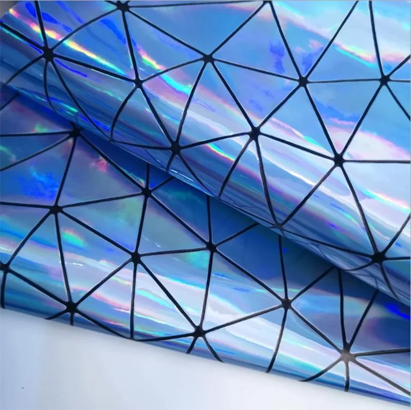 Laser-irisierendes geometrisches PU-Kunstledergewebe, synthetisches Material für Taschen, Schleifen, Bastelarbeiten, DIY-Schmuck, Kleidung, Nähmaterial