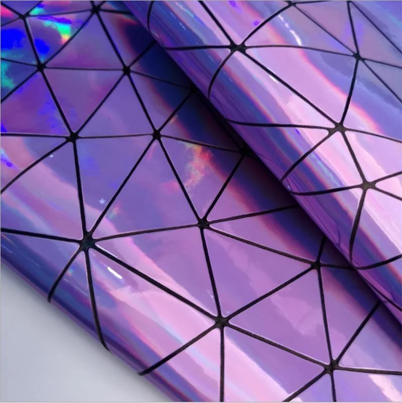 Laser-irisierendes geometrisches PU-Kunstledergewebe, synthetisches Material für Taschen, Schleifen, Bastelarbeiten, DIY-Schmuck, Kleidung, Nähmaterial