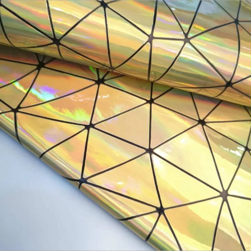 Laser-irisierendes geometrisches PU-Kunstledergewebe, synthetisches Material für Taschen, Schleifen, Bastelarbeiten, DIY-Schmuck, Kleidung, Nähmaterial