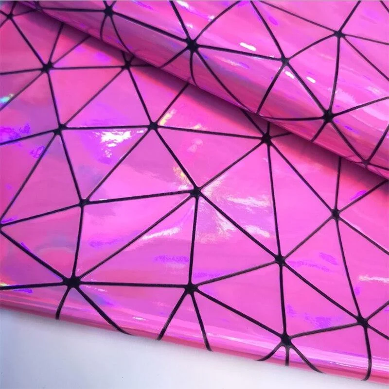 Laser-irisierendes geometrisches PU-Kunstledergewebe, synthetisches Material für Taschen, Schleifen, Bastelarbeiten, DIY-Schmuck, Kleidung, Nähmaterial