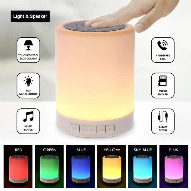 Tragbarer drahtloser Bluetooth-Lautsprecher, Mini-Player, Touch-Pat-Licht, buntes LED-Nachtlicht, Nachttischlampe für besseren Schlaf