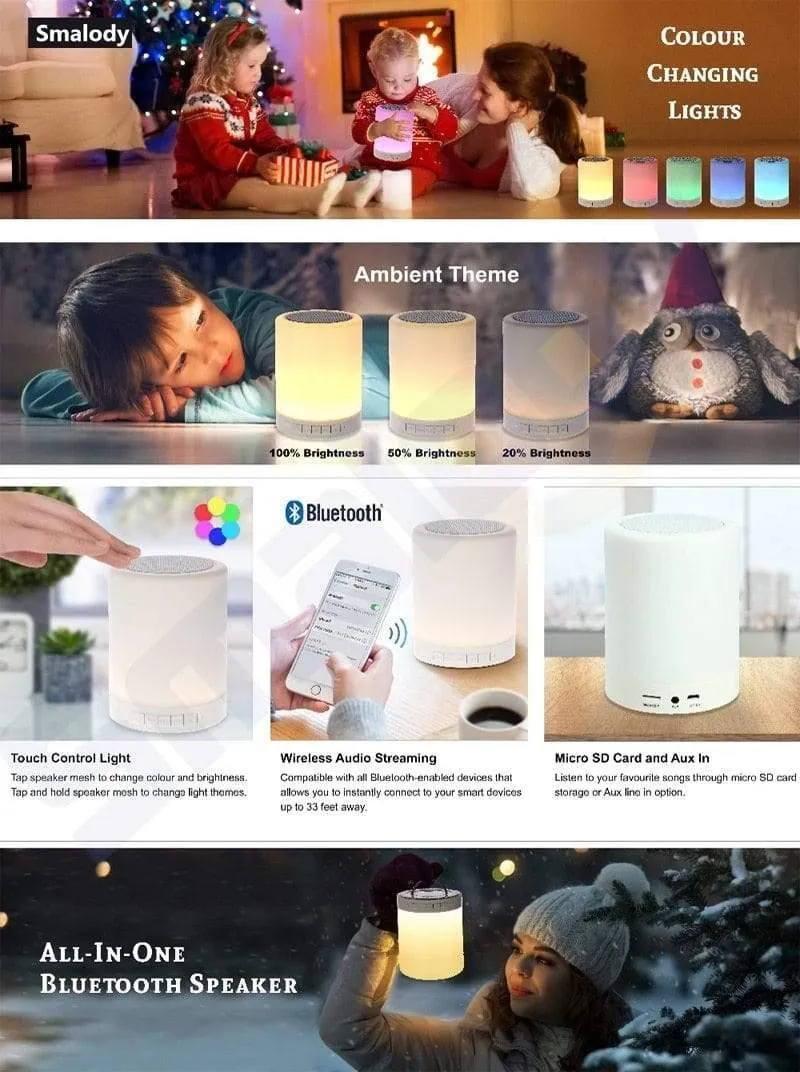 Tragbarer drahtloser Bluetooth-Lautsprecher, Mini-Player, Touch-Pat-Licht, buntes LED-Nachtlicht, Nachttischlampe für besseren Schlaf