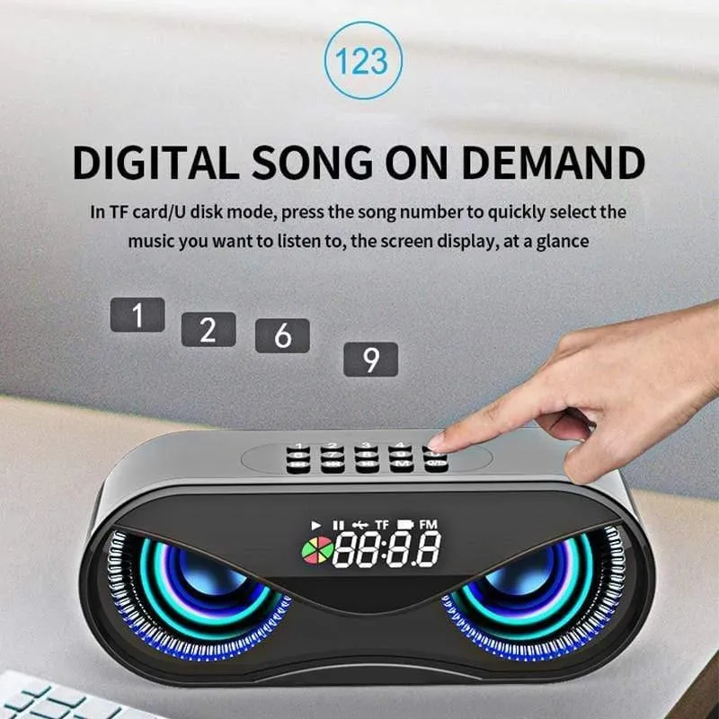M6 Cool Owl Design Bluetooth-Lautsprecher LED-Blitz Drahtloser Lautsprecher FM-Radio Wecker TF-Kartenunterstützung Songs nach Nummer auswählen (schwarz)