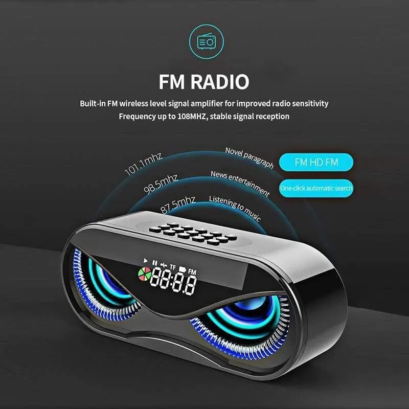 M6 Cool Owl Design Bluetooth-Lautsprecher LED-Blitz Drahtloser Lautsprecher FM-Radio Wecker TF-Kartenunterstützung Songs nach Nummer auswählen (schwarz)