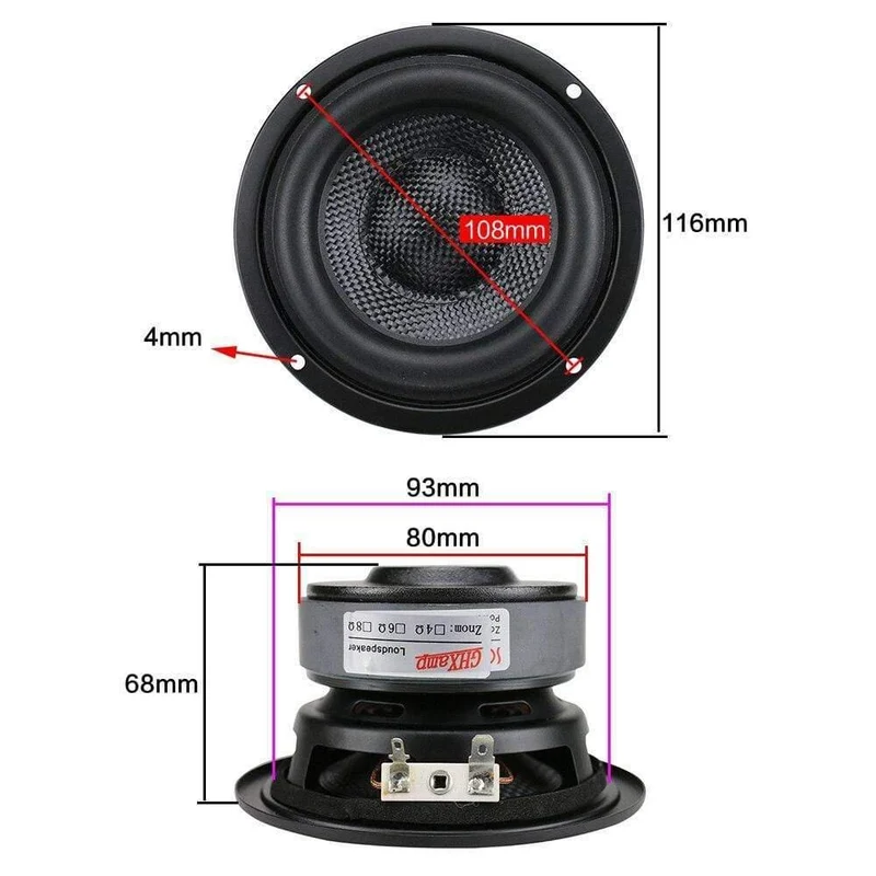 4-Zoll-Tieftöner-Subwoofer-Lautsprechereinheit HIFI 4 Ohm 40 W Fiberglas-Gewebebecken Tiefbass-Lautsprecher Großer magnetischer 1 STÜCK