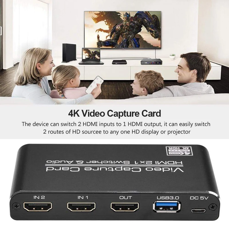 HDMI-kompatibel mit USB3.0 Video Capture Card 4K 60Hz 2x1 Dongle Leichte Spielelemente für Live-Streaming