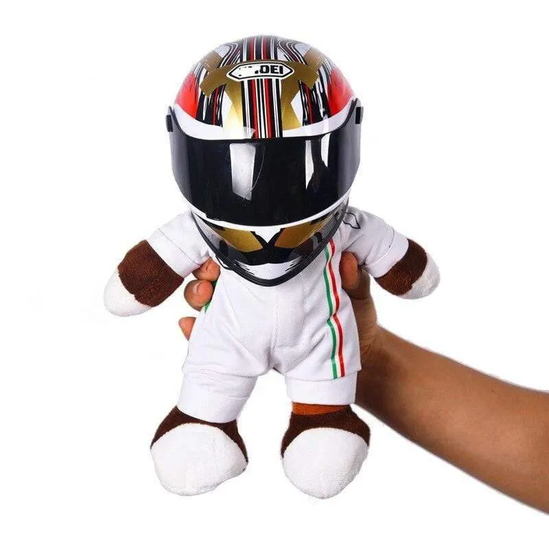 Motorradhelm Racing Bear Doll Toys Tragen Sie eine kleine Helmpuppe Motorradpuppe Motorraddekoration Geschenk für Motorradliebhaber