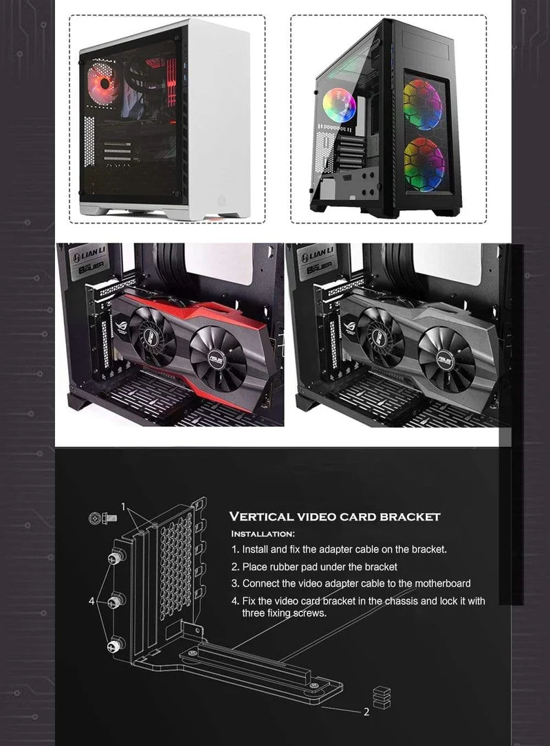 Grafikkarte Vertical Support GPU Bracket Kit, 7 PCI-Steckplätze für 7 PCI PC-Gehäuse. Halter + PCI-E 16 Verlängerungs-Steigkabel