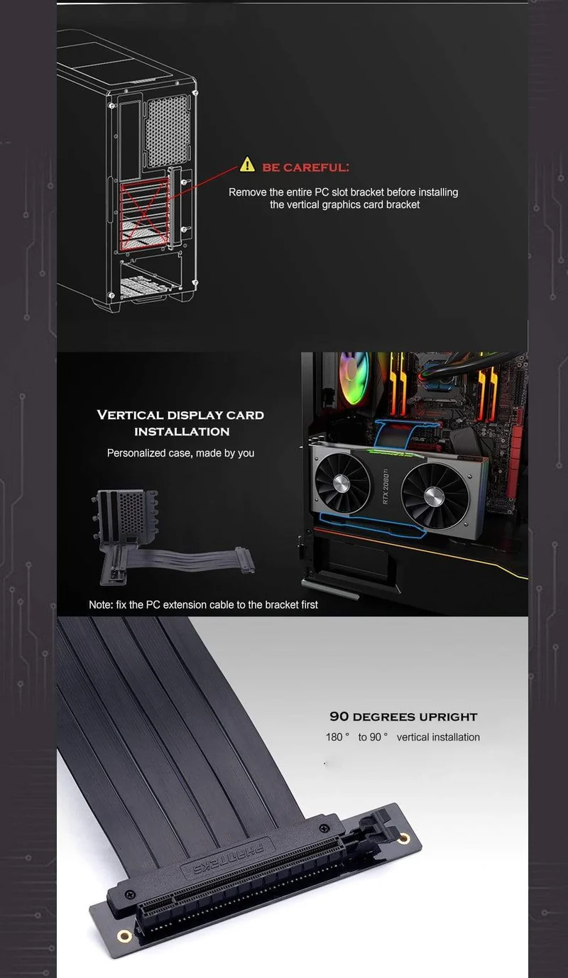 Grafikkarte Vertical Support GPU Bracket Kit, 7 PCI-Steckplätze für 7 PCI PC-Gehäuse. Halter + PCI-E 16 Verlängerungs-Steigkabel
