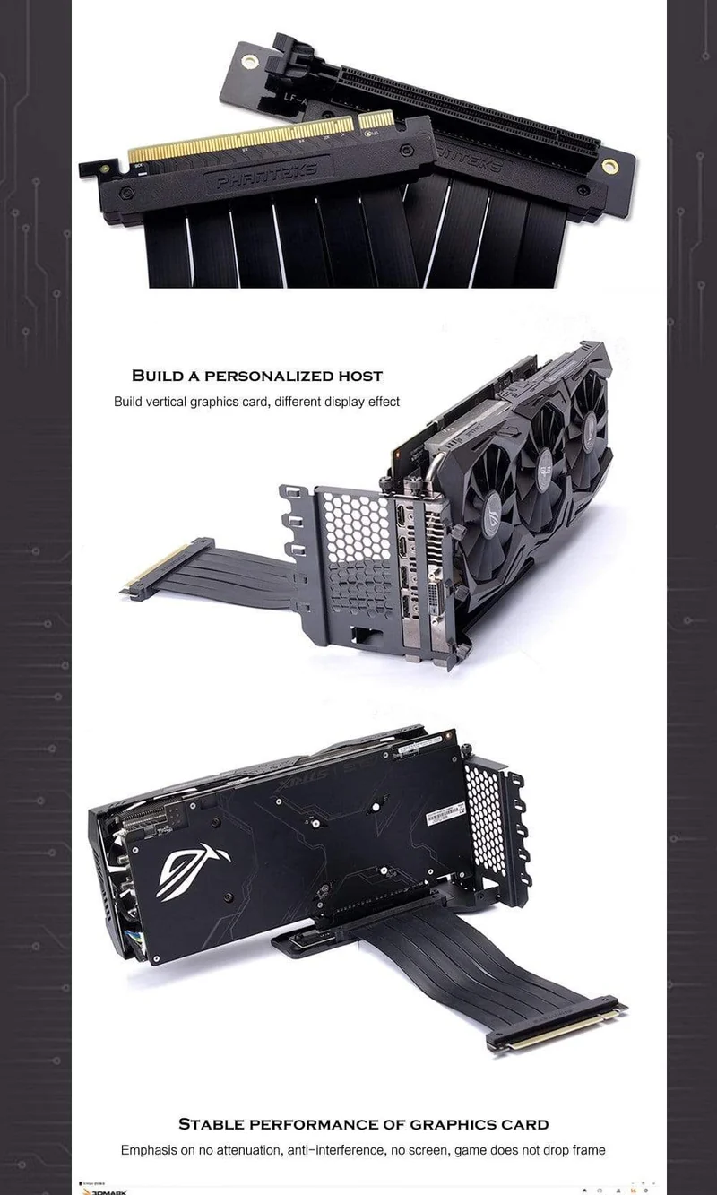 Grafikkarte Vertical Support GPU Bracket Kit, 7 PCI-Steckplätze für 7 PCI PC-Gehäuse. Halter + PCI-E 16 Verlängerungs-Steigkabel