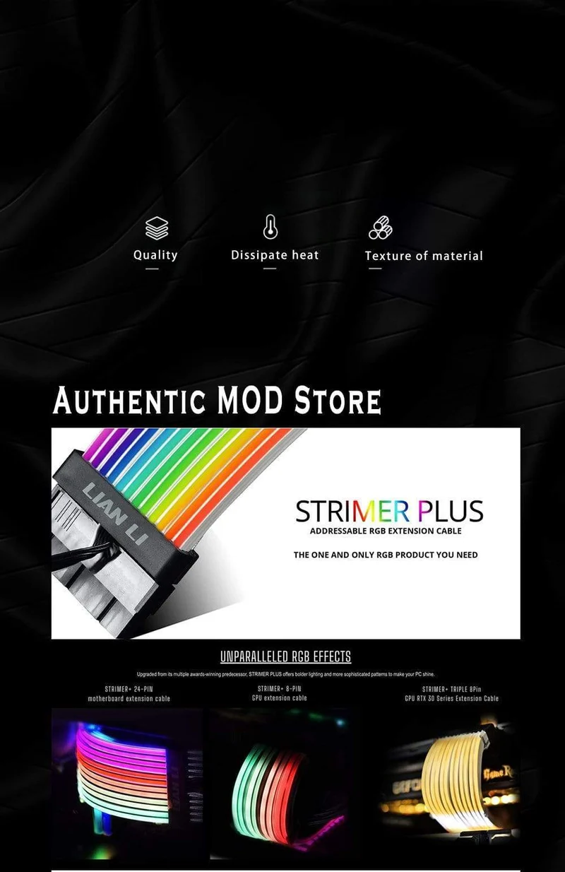 Strimer Plus RGB-Motherboard-Erweiterung ATX 24PIN, GPU-Erweiterung Doppel- / Dreifach 8PIN LIANLI Generation 2 Kabel-PC-Dekoration