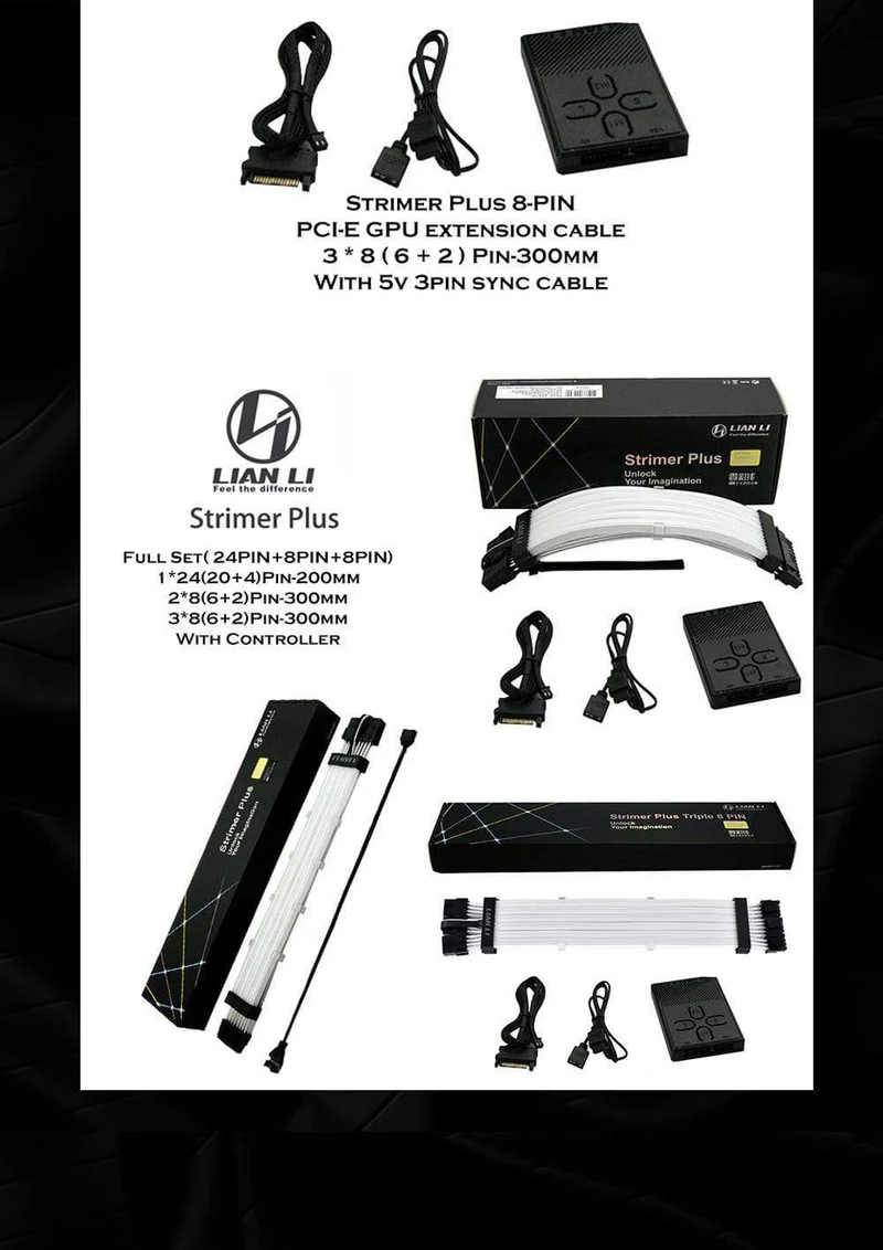 Strimer Plus RGB-Motherboard-Erweiterung ATX 24PIN, GPU-Erweiterung Doppel- / Dreifach 8PIN LIANLI Generation 2 Kabel-PC-Dekoration