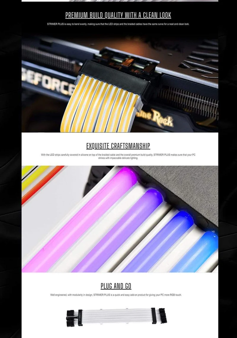 Strimer Plus RGB-Motherboard-Erweiterung ATX 24PIN, GPU-Erweiterung Doppel- / Dreifach 8PIN LIANLI Generation 2 Kabel-PC-Dekoration
