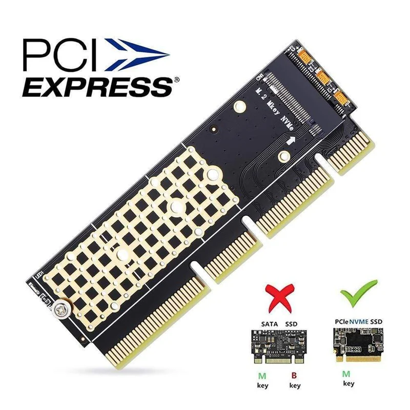 M.2 NVMe-Adapter SSD auf PCIe-Karte M2 Key M-Treiber mit Silikon-Kühlpad Festplattenadapter-Unterstützung PCIe x4x8x16-Steckplatz