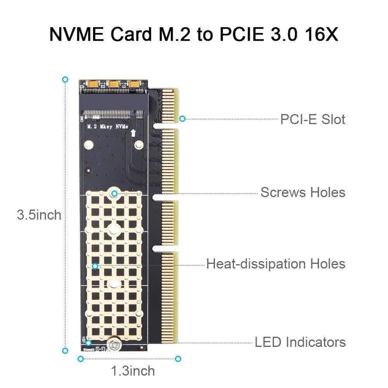 M.2 NVMe-Adapter SSD auf PCIe-Karte M2 Key M-Treiber mit Silikon-Kühlpad Festplattenadapter-Unterstützung PCIe x4x8x16-Steckplatz