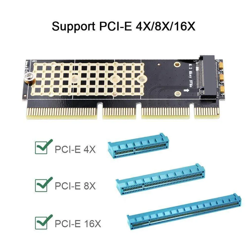 M.2 NVMe-Adapter SSD auf PCIe-Karte M2 Key M-Treiber mit Silikon-Kühlpad Festplattenadapter-Unterstützung PCIe x4x8x16-Steckplatz