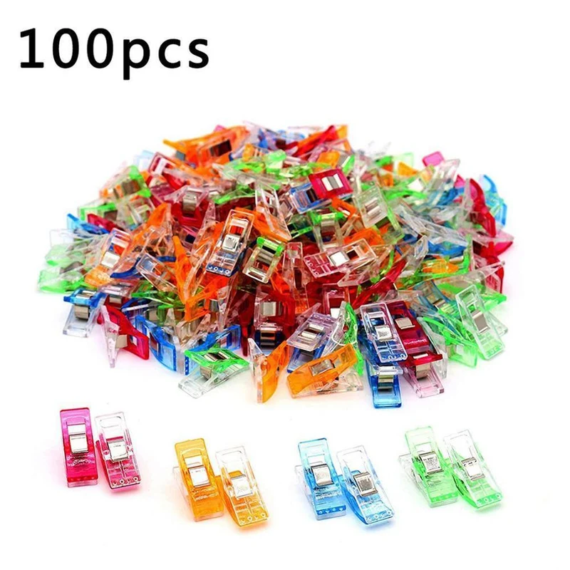 100Pcs Buntes Nähen Craft Quilt Binding Kunststoff Clips Clamps Pack Für Patchwork Dekoration Clamp Kleidung Clip Nähwerkzeuge (Mehrfarbig)
