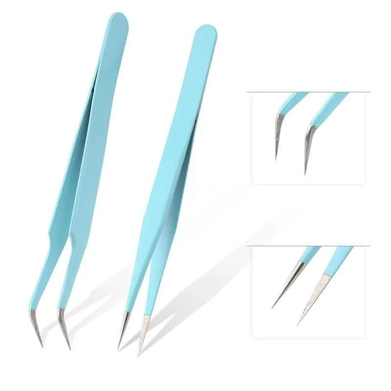 Hochwertige Edelstahlpinzette Regenbogenfarbe Straight Bend ESD Multifunktions-Wimpernpinzette zum Nähen von Nägeln DIY