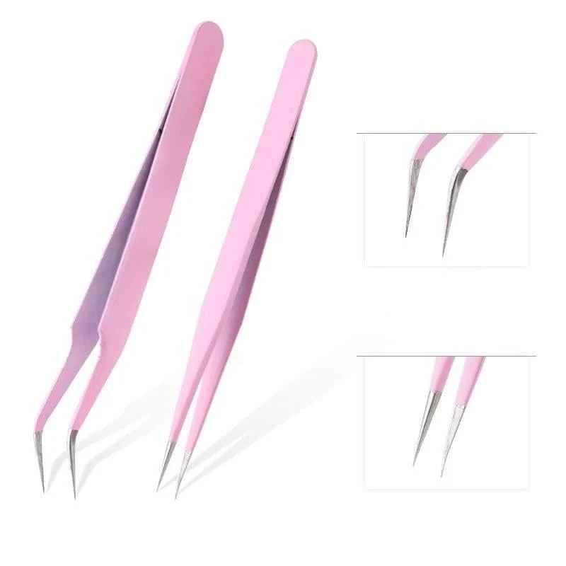 Hochwertige Edelstahlpinzette Regenbogenfarbe Straight Bend ESD Multifunktions-Wimpernpinzette zum Nähen von Nägeln DIY