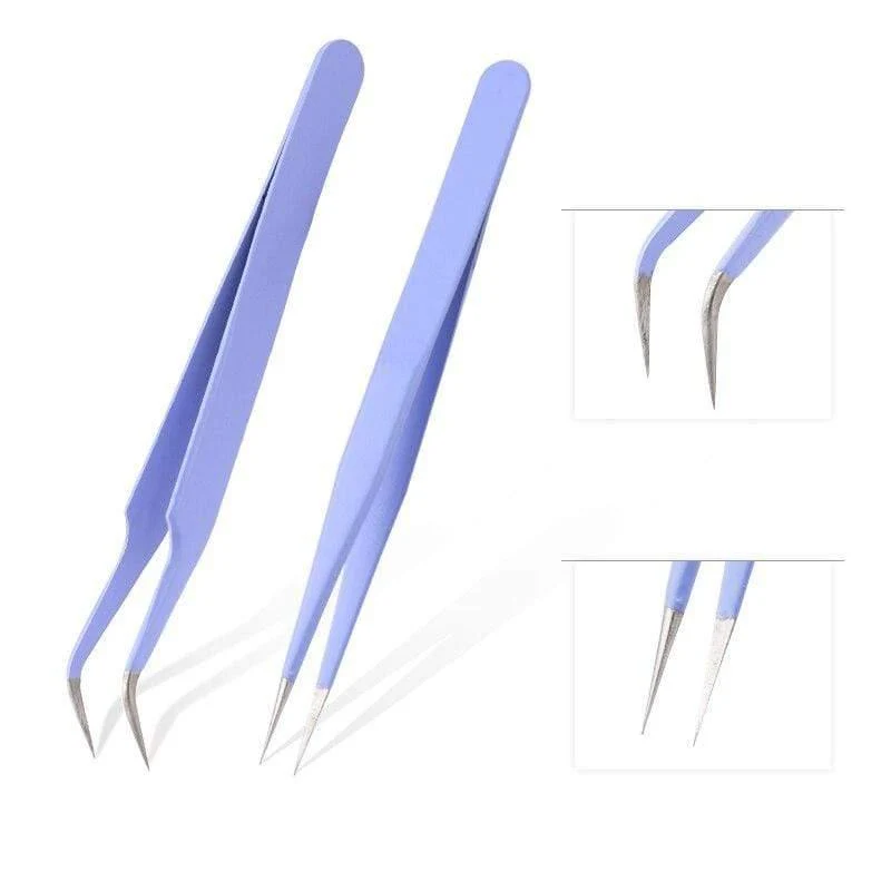 Hochwertige Edelstahlpinzette Regenbogenfarbe Straight Bend ESD Multifunktions-Wimpernpinzette zum Nähen von Nägeln DIY