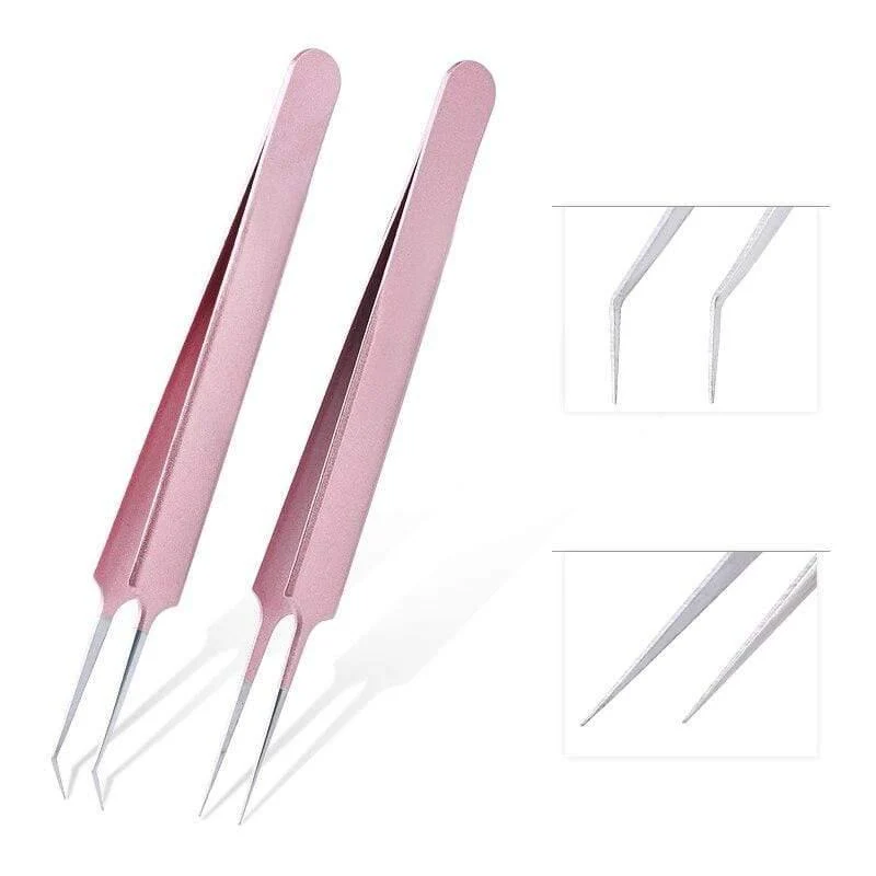 Hochwertige Edelstahlpinzette Regenbogenfarbe Straight Bend ESD Multifunktions-Wimpernpinzette zum Nähen von Nägeln DIY