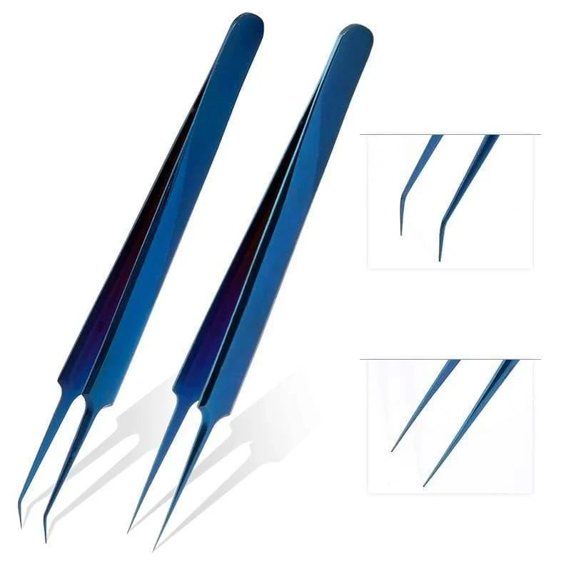 Hochwertige Edelstahlpinzette Regenbogenfarbe Straight Bend ESD Multifunktions-Wimpernpinzette zum Nähen von Nägeln DIY