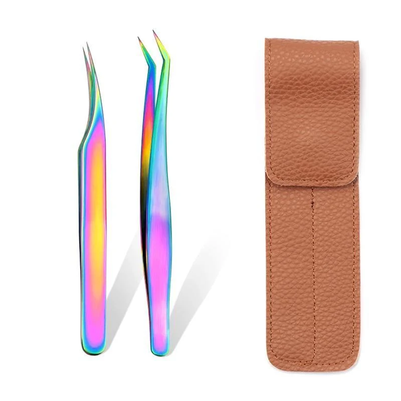 Hochwertige Edelstahlpinzette Regenbogenfarbe Straight Bend ESD Multifunktions-Wimpernpinzette zum Nähen von Nägeln DIY