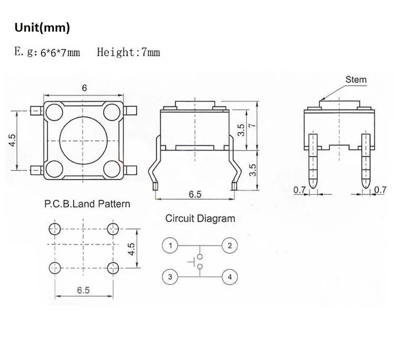 Mikroschalter 6x6mm Panel PCB Momentary Tactile Tact Mini Druckschalter DIP 4pin 6x6x4.3/4.5/5/6/18 MM 6*6*4.3mm 4.5mm
