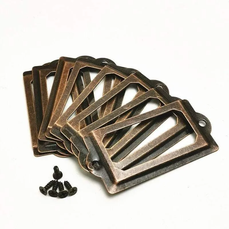 10 Stück Etiketten-Zugrahmen, antikes Messing, goldene Medizin-Schublade, Datei, Namenskartenhalter, Möbel-Hardware-Zubehör