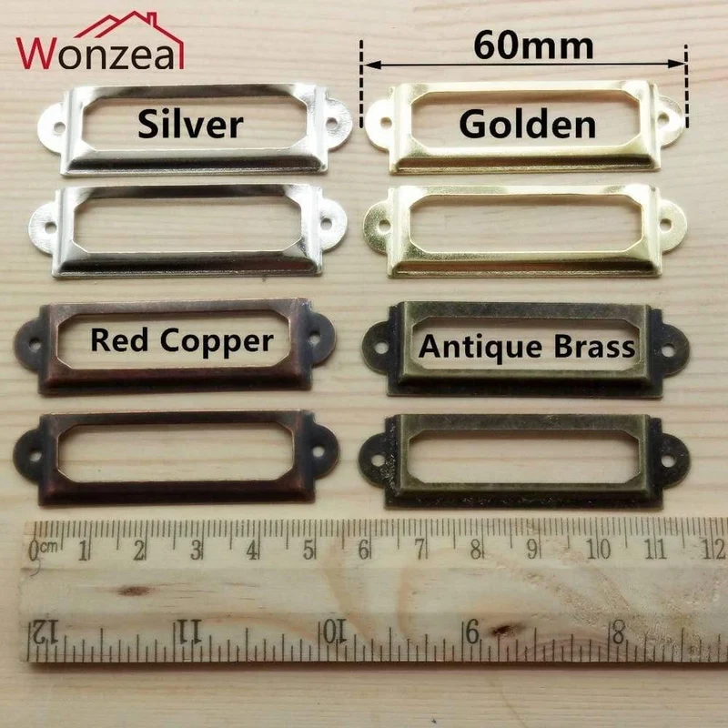 10 Stück Etiketten-Zugrahmen, antikes Messing, goldene Medizin-Schublade, Datei, Namenskartenhalter, Möbel-Hardware-Zubehör
