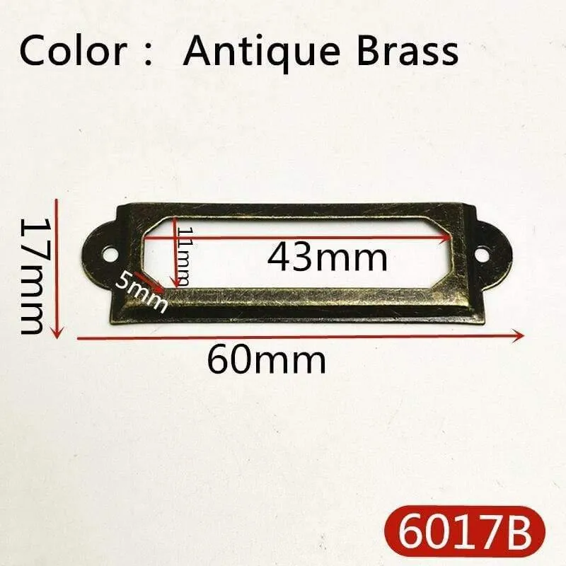 10 Stück Etiketten-Zugrahmen, antikes Messing, goldene Medizin-Schublade, Datei, Namenskartenhalter, Möbel-Hardware-Zubehör