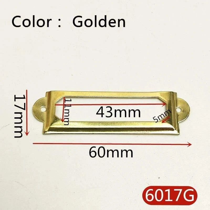 10 Stück Etiketten-Zugrahmen, antikes Messing, goldene Medizin-Schublade, Datei, Namenskartenhalter, Möbel-Hardware-Zubehör