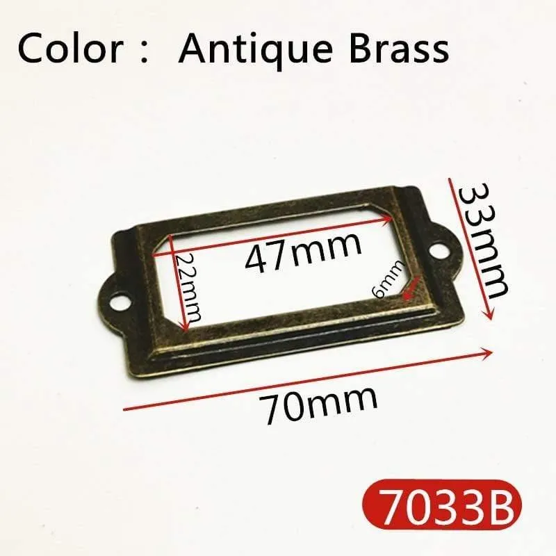 10 Stück Etiketten-Zugrahmen, antikes Messing, goldene Medizin-Schublade, Datei, Namenskartenhalter, Möbel-Hardware-Zubehör
