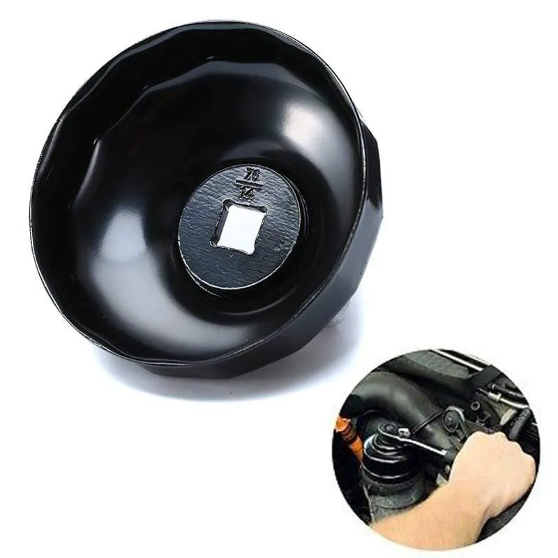 1-teiliger schwarzer Stahl 74 mm 14-Flöten-Motorradölfilter-Schraubenschlüsselkappengehäuse Werkzeugbuchse Ausbau für BMW K75 K100 R1100 R1150