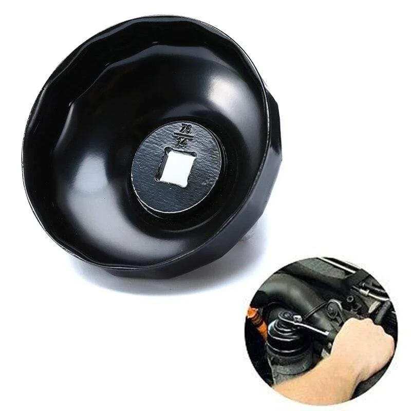 1-teiliger schwarzer Stahl 74 mm 14-Flöten-Motorradölfilter-Schraubenschlüsselkappengehäuse Werkzeugbuchse Ausbau für BMW K75 K100 R1100 R1150