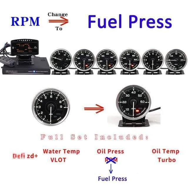A1 Defi Link System Daisy Chain Auto Gauge ZD + 6 Gauge Volt Wassertemperatur Öltemperatur Öldrehzahl Drehzahlmesser Turbo