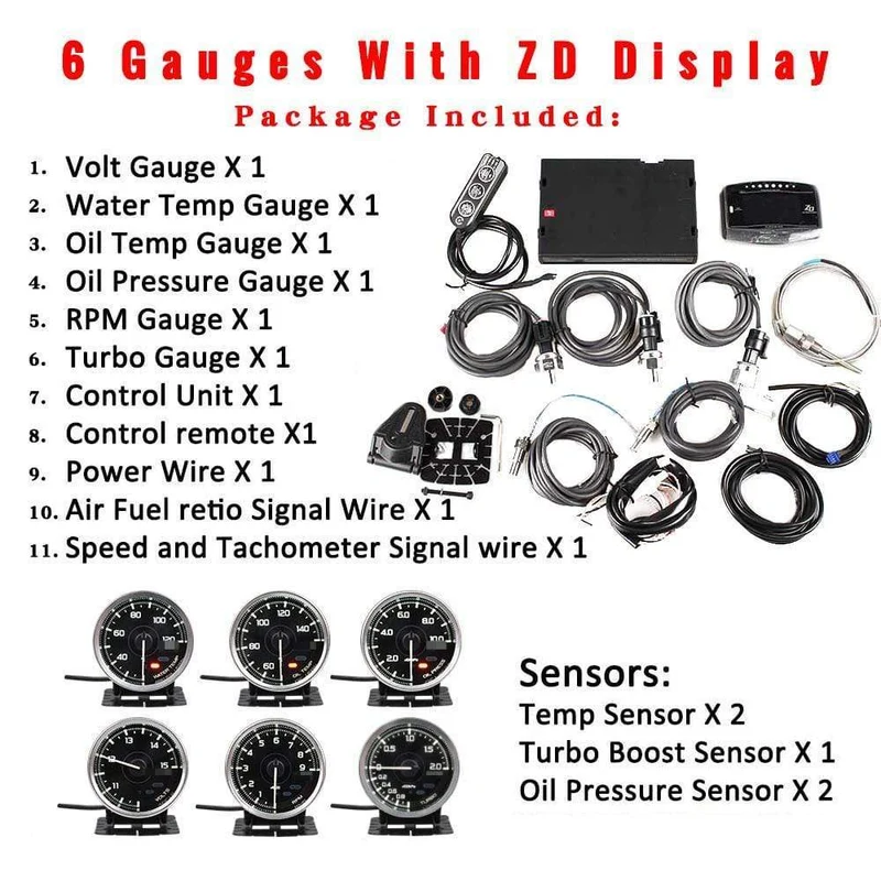A1 Defi Link System Daisy Chain Auto Gauge ZD + 6 Gauge Volt Wassertemperatur Öltemperatur Öldrehzahl Drehzahlmesser Turbo