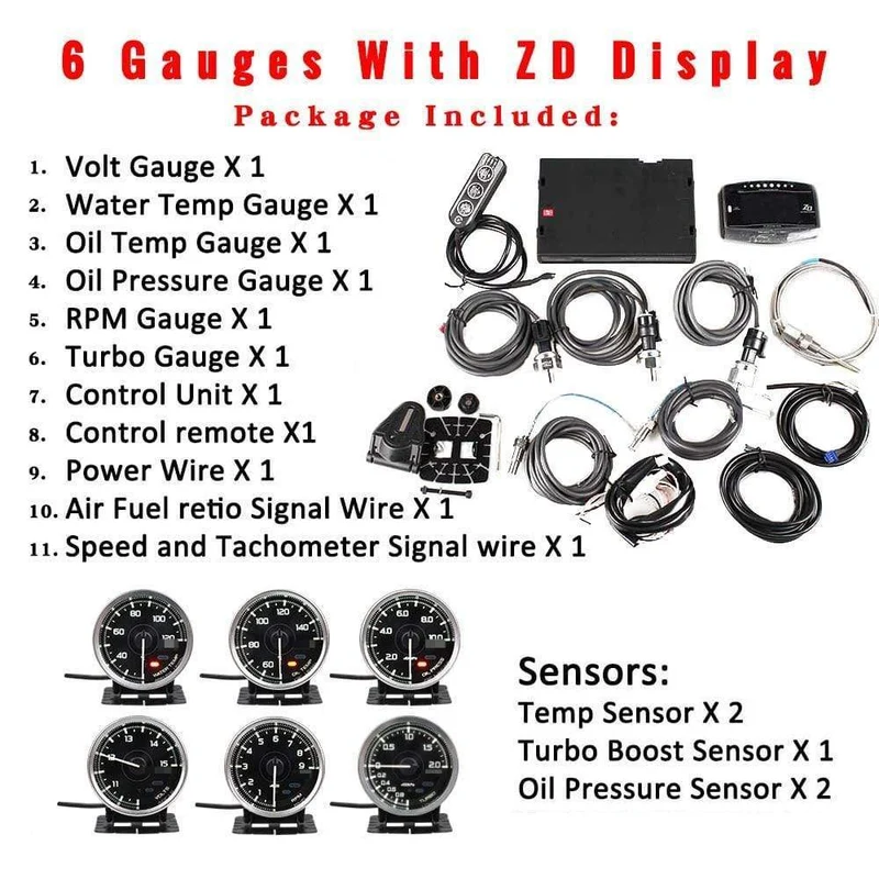 A1 Defi Link System Daisy Chain Auto Gauge ZD + 6 Gauge Volt Wassertemperatur Öltemperatur Öldrehzahl Drehzahlmesser Turbo
