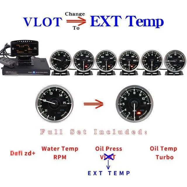 A1 Defi Link System Daisy Chain Auto Gauge ZD + 6 Gauge Volt Wassertemperatur Öltemperatur Öldrehzahl Drehzahlmesser Turbo