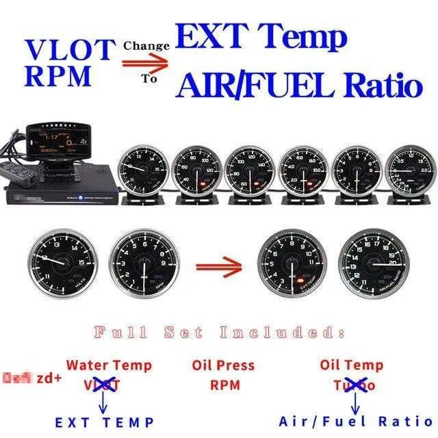 A1 Defi Link System Daisy Chain Auto Gauge ZD + 6 Gauge Volt Wassertemperatur Öltemperatur Öldrehzahl Drehzahlmesser Turbo