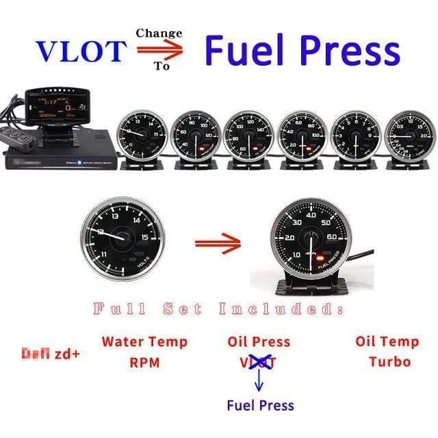 A1 Defi Link System Daisy Chain Auto Gauge ZD + 6 Gauge Volt Wassertemperatur Öltemperatur Öldrehzahl Drehzahlmesser Turbo