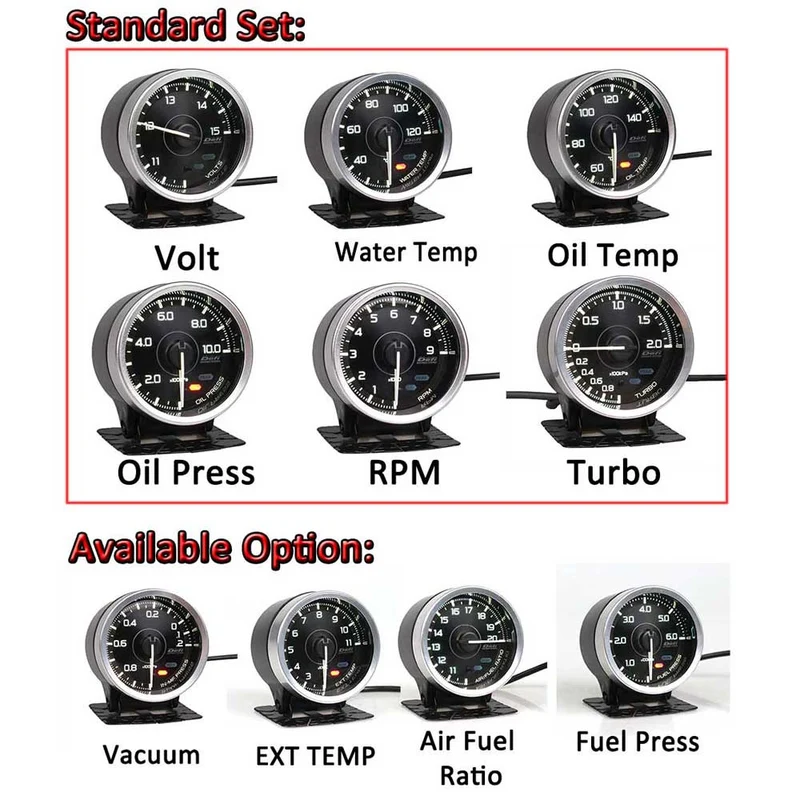 A1 Defi Link System Daisy Chain Auto Gauge ZD + 6 Gauge Volt Wassertemperatur Öltemperatur Öldrehzahl Drehzahlmesser Turbo
