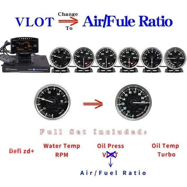 A1 Defi Link System Daisy Chain Auto Gauge ZD + 6 Gauge Volt Wassertemperatur Öltemperatur Öldrehzahl Drehzahlmesser Turbo