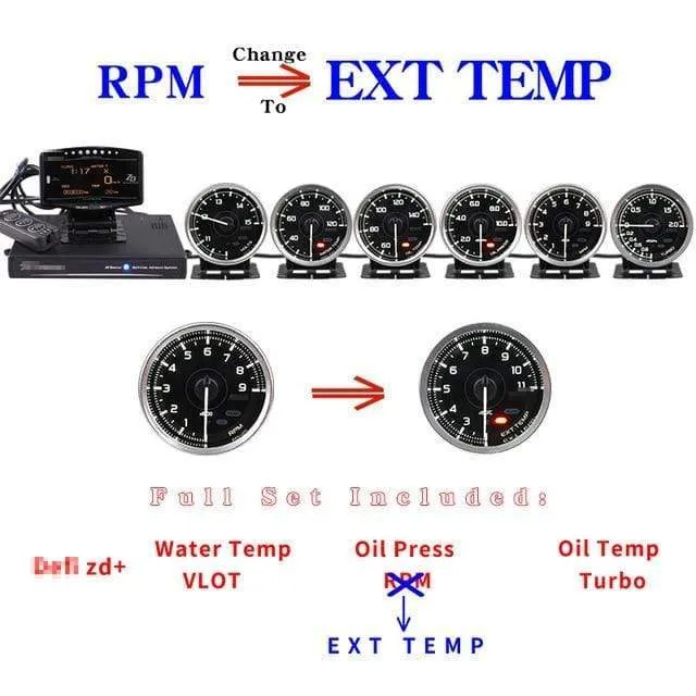 A1 Defi Link System Daisy Chain Auto Gauge ZD + 6 Gauge Volt Wassertemperatur Öltemperatur Öldrehzahl Drehzahlmesser Turbo