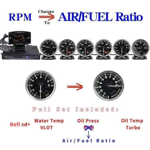 A1 Defi Link System Daisy Chain Auto Gauge ZD + 6 Gauge Volt Wassertemperatur Öltemperatur Öldrehzahl Drehzahlmesser Turbo