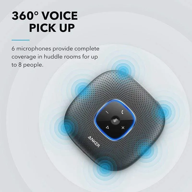 Anker PowerConf Bluetooth-Freisprecheinrichtung Konferenzlautsprecher mit 6 Mikrofonen, verbesserter Sprachaufnahme, 24-Stunden-Anrufzeit